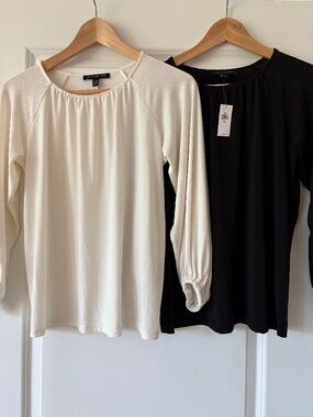 Two Banana Republic Factory Gathered-Knit Blouses